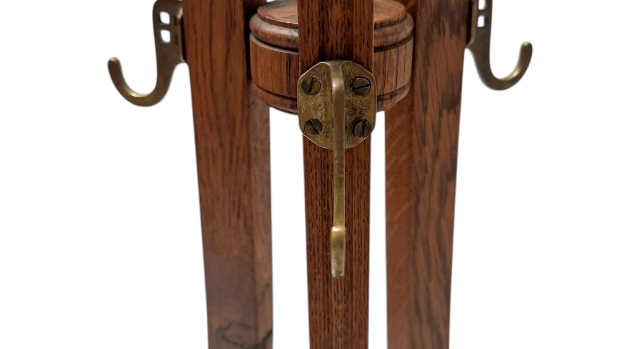 Arts & Crafts Coat Stand or Porte Manteau with Rotating Top, 1900s